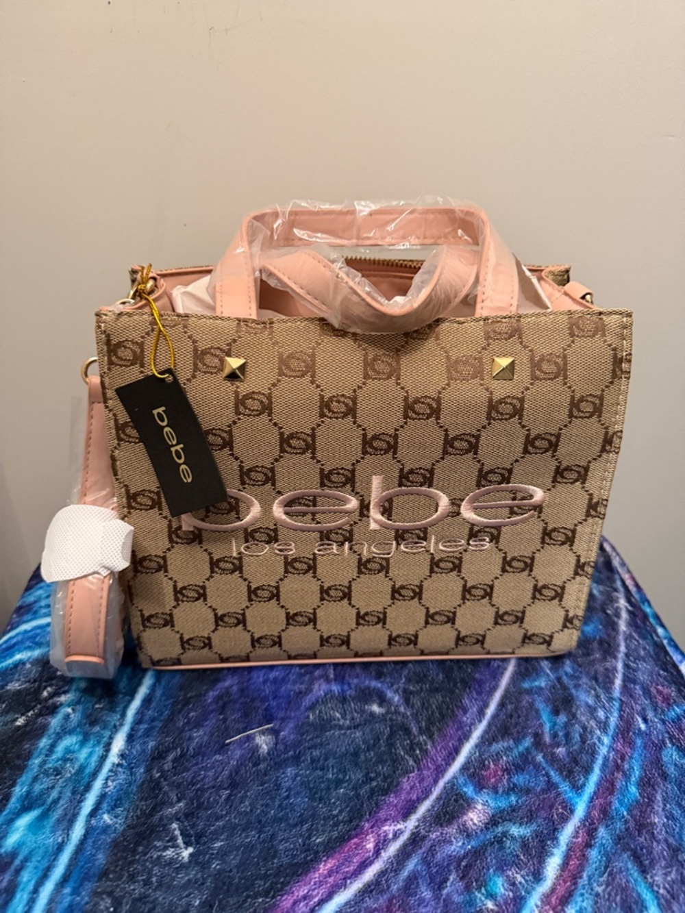 Bebe Beige and Pink Shoulder Bag